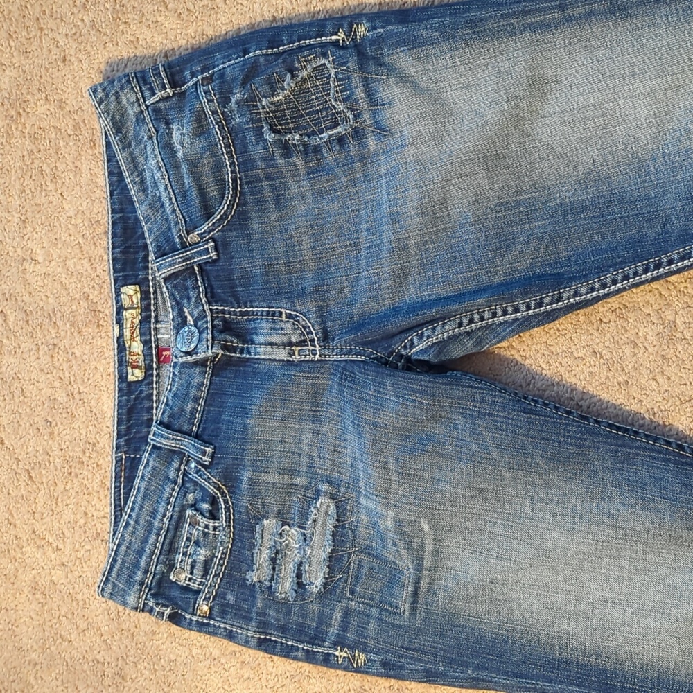 BKE Sabrina 29 x 29 1/2 Boot Distressed Faded Denim Blue Jeans Bootcut Stretch